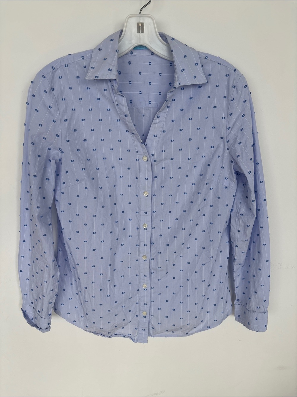 J. McLaughlin Fawn Blue Swiss Dot Blouse - Small